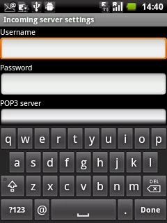 Press the field below Username and key in the username for your email account.