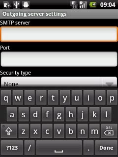 Press the field below SMTP server and key in the name or IP address of your email provider's outgoing server.Please note that if you can't send email messages when using your email provider's outgoing server, key in smtp.vodafone.net.au (Vodafone's outgoing server).