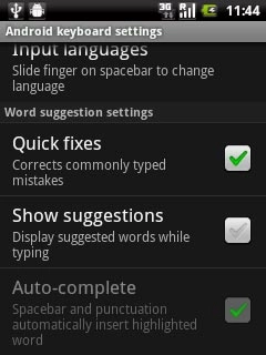 Press Show suggestions to turn the function on or off.