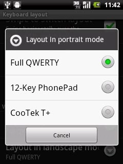 Press Full QWERTY, 12-Key PhonePad or CooTek T+.
