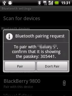 Check that the same access code is displayed on both devices and press Pair to accept the connection.The connection also needs to be accepted by the other device.The new device is displayed on the list of paired devices.