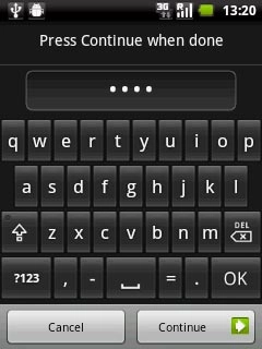 Key in the required phone lock code and press Continue.