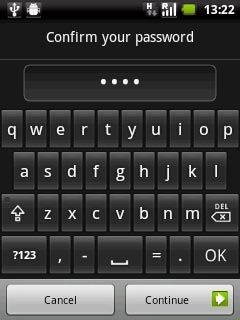 If the phone lock code is a password:Key in the current phone lock code and press Continue.