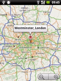 The selected destination is displayed as a point on the map.