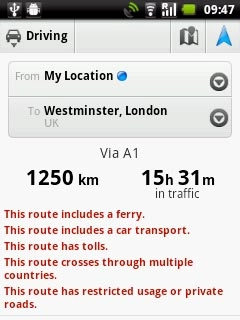 If required, press Driving and the required mode of transportation.
