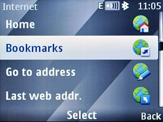 Scroll to Bookmarks and press the Navigation key.