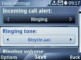 Scroll to Ringing tone and press Navigation key right to select Open Gallery or the current ring tone.