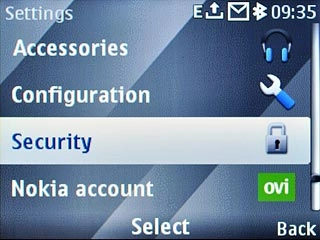 Scroll to Security and press the Navigation key.