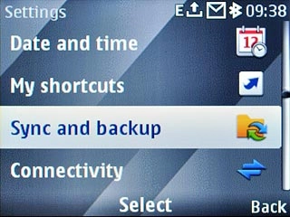 Scroll to Sync and backup and press the Navigation key.