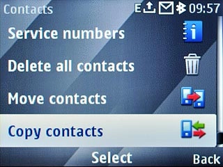 Scroll to Copy contacts and press the Navigation key.