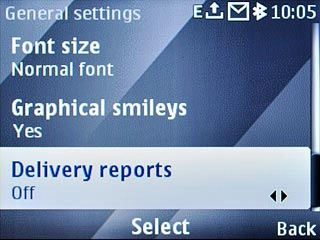 Scroll to Delivery reports and press the Navigation key.