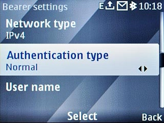 Scroll to Authentication type and press the Navigation key.