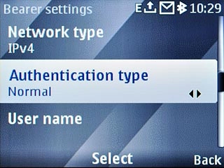 Scroll to Authentication type and press the Navigation key.