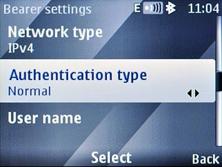 Scroll to Authentication type and press the Navigation key.