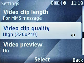 Scroll to Video clip quality and press the Navigation key.