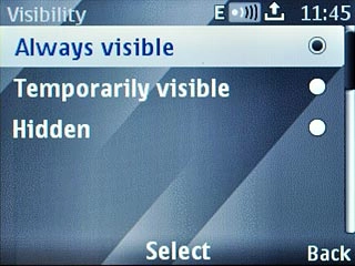 Highlight Always visible, Temporarily visible or Hidden and press the Navigation key.