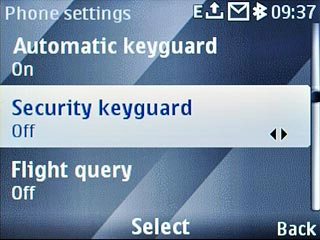 Scroll to Security keyguard and press the Navigation key.