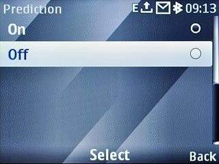 To turn off predictive text input:Scroll to Off and press the Navigation key.