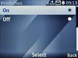 To turn on predictive text input:Scroll to On and press the Navigation key.