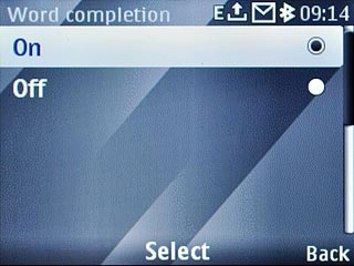 To turn on word suggestions:Scroll to On and press the Navigation key.