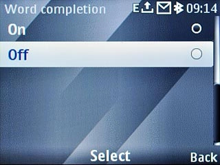 To turn off word suggestion:Scroll to Off and press the Navigation key.