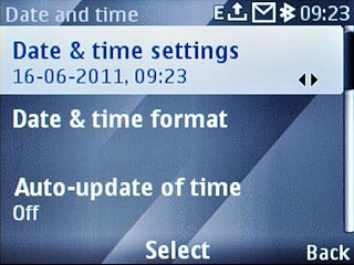 Scroll to Date & time settings and press the Navigation key.