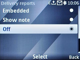 To turn off delivery reports:Scroll to Off and press the Navigation key.