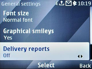 Scroll to Delivery reports and press the Navigation key.