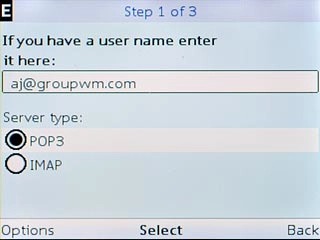 Scroll to POP3 and press the Navigation key.