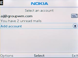 If email accounts have been created already:Scroll to Add account and press the Navigation key.