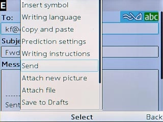 Scroll to Send and press the Navigation key to send the email message.