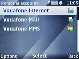 Scroll to Vodafone Internet and press Options.
