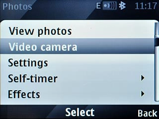 Scroll to Video camera and press the Navigation key.