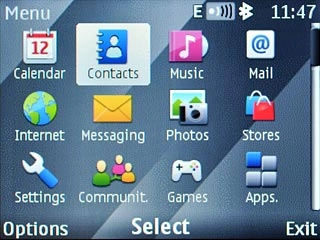 Scroll to Contacts and press the Navigation key.