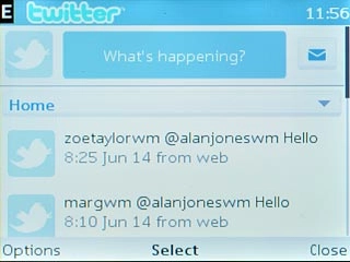 Scroll to What's happening? and press the Navigation key.