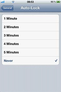 To turn off automatic key lock:Press Never.