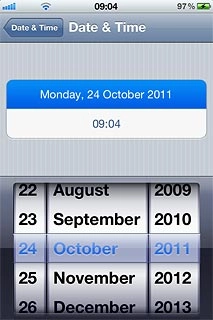 Drag the wheels to set the date.