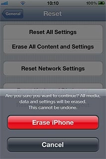 Press Erase iPhone to confirm.