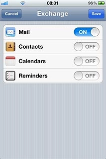 Press the indicator next to the required data type to turn synchronisation of the specific data types on or off.