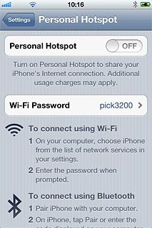 Press the indicator next to Personal Hotspot to turn on tethering.