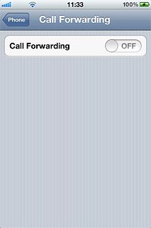 Press the indicator next to Call Forwarding to turn off the function.A request to cancel all diverts is sent to the network.