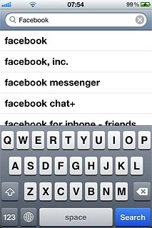Key in Facebook and press Search.