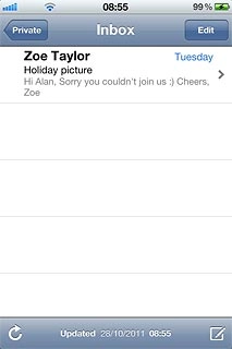 To see a list of email accounts:Press the field in the top left corner of the display.