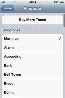 Once you've found a ring tone you like, press Sounds.