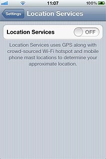 Press the indicator next to Location Services.Depending on the current setting, the function is turned on or off.
