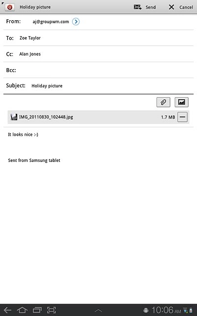 Press Send when you've finished your email message.