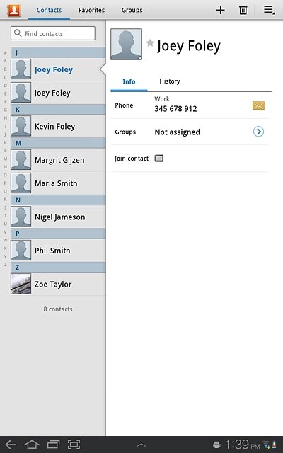 Press and hold the required contact until a pop-up menu is displayed.