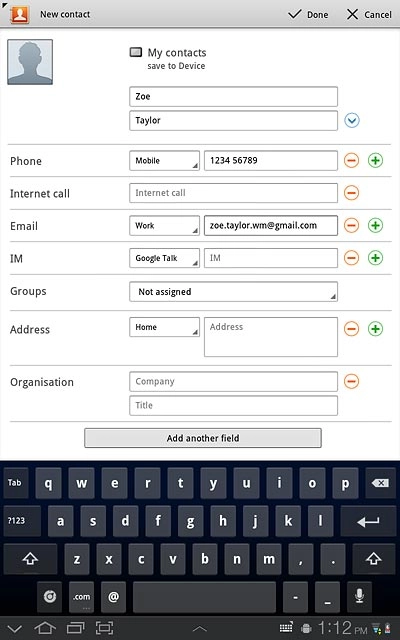 Press the field next to the email address.