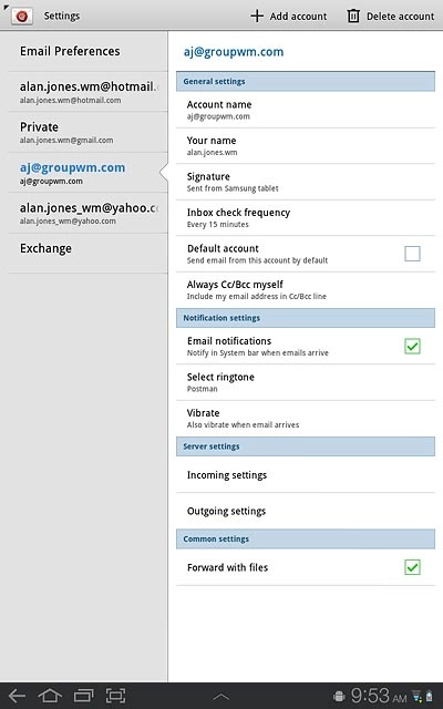 Press the required email account.