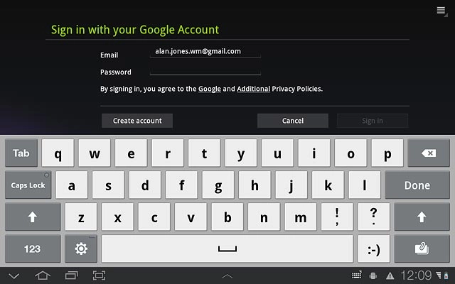 Press the field next to Password and key in the password for your Google account.